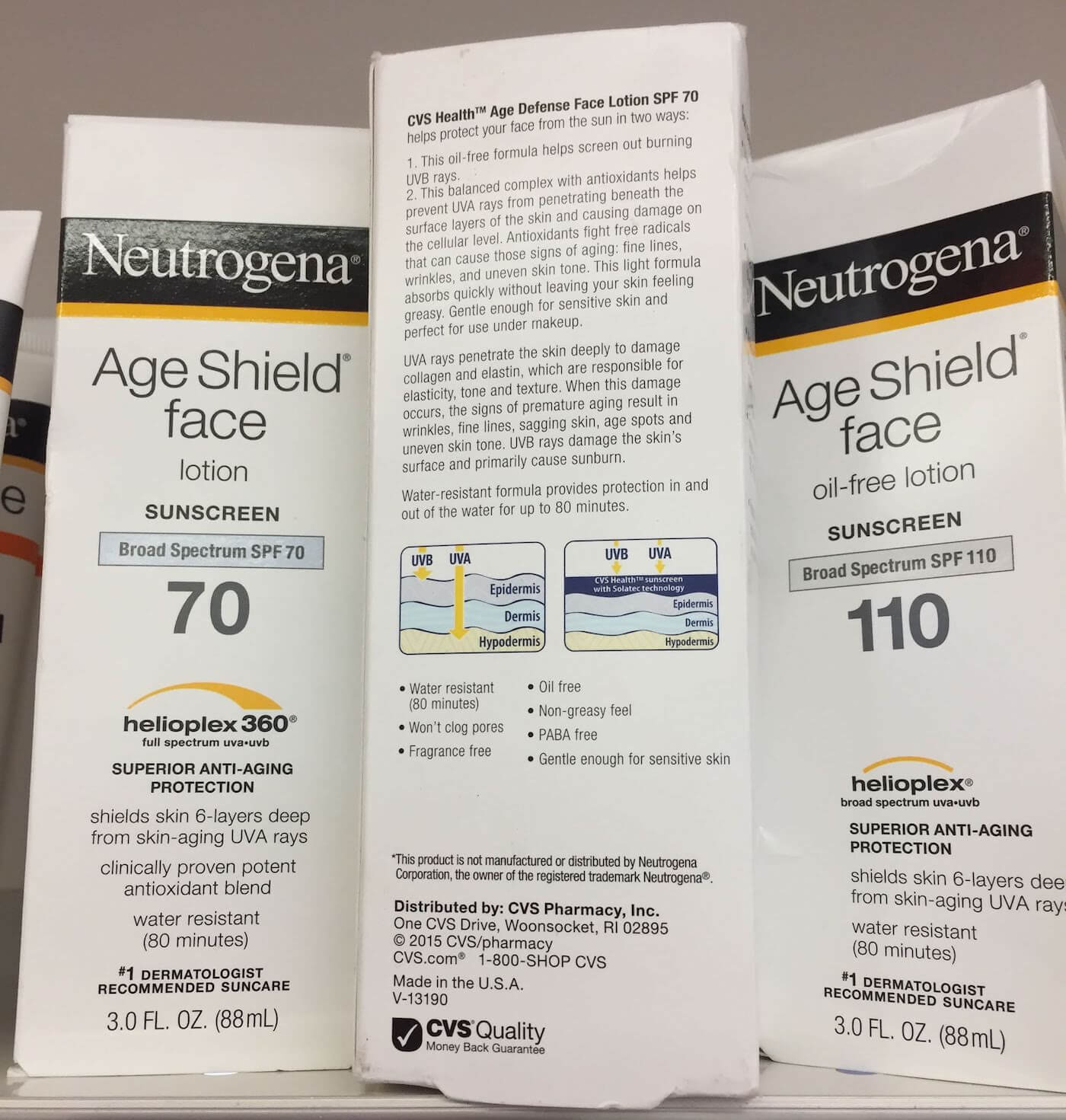 neutrogena age shield vs cvs health age defense sunscreen review comparison