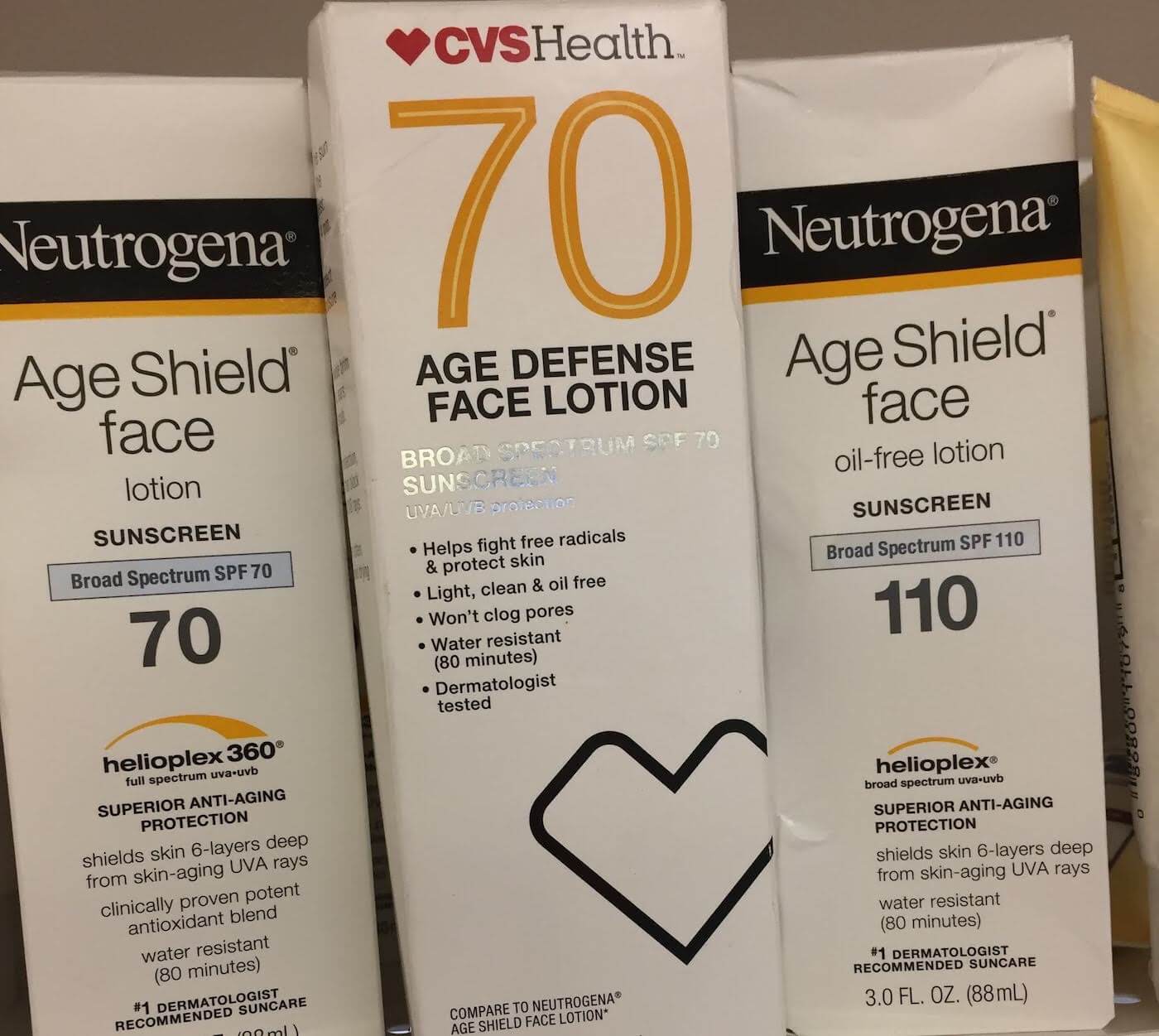 neutrogena age shield vs cvs health age defense sunscreen review comparison